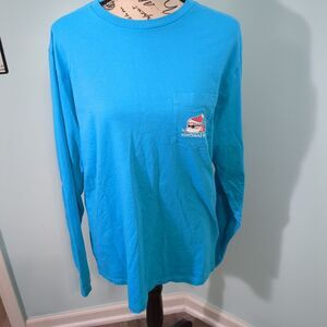 Vineyard Vines Men's Santa Ski Whale Long Sleeve Blue T Shirt Medium